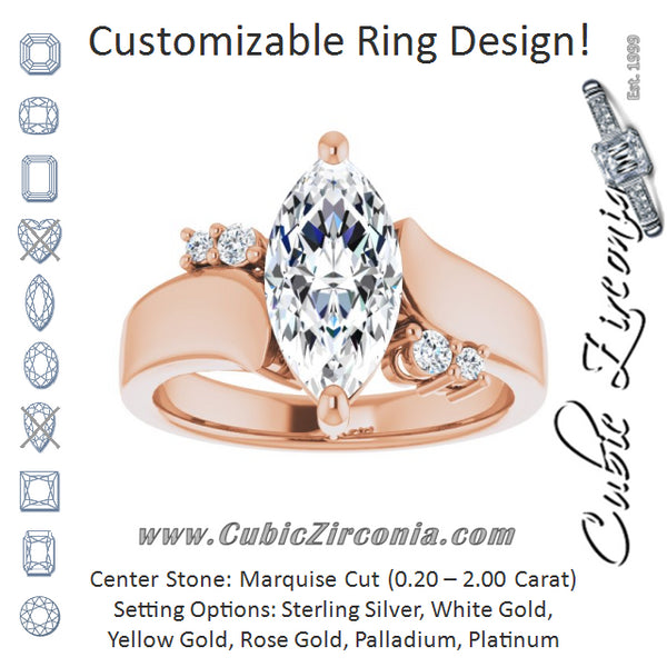 Cubic Zirconia Engagement Ring- The Inez (Customizable 5-stone Marquise Cut Style featuring Artisan Bypass)