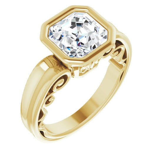 10K Yellow Gold Customizable Bezel-set Asscher Cut Solitaire with Wide 3-sided Band