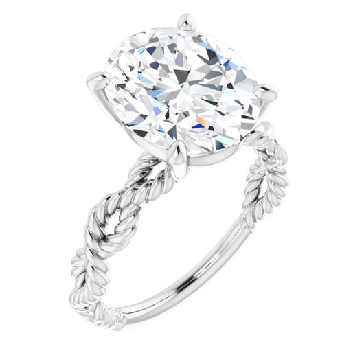 10K White Gold Customizable Oval Cut Solitaire with Infinity-inspired Twisting-Rope Split Band