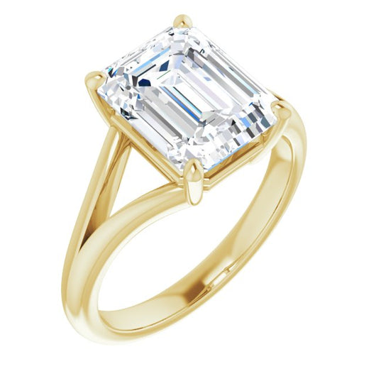 10K Yellow Gold Customizable Emerald/Radiant Cut Solitaire with Tapered Split Band