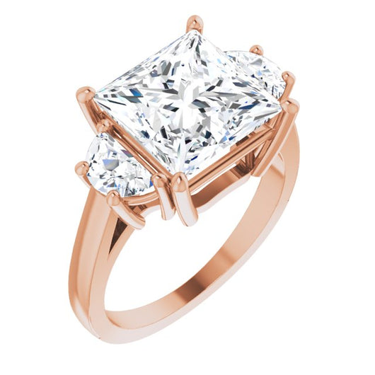 10K Rose Gold Customizable 3-stone Design with Princess/Square Cut Center and Half-moon Side Stones