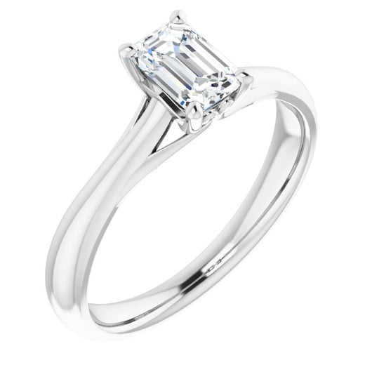 10K White Gold Customizable Emerald/Radiant Cut Solitaire with Decorative Prongs & Tapered Band