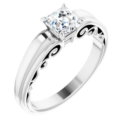 10K White Gold Customizable Asscher Cut Solitaire