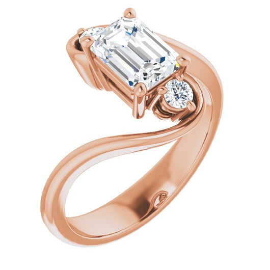 10K Rose Gold Customizable 3-stone Emerald/Radiant Cut Setting featuring Artisan Bypass