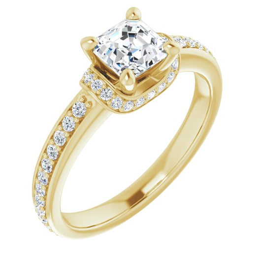 10K Yellow Gold Customizable Asscher Cut Setting with Organic Under-halo & Shared Prong Band