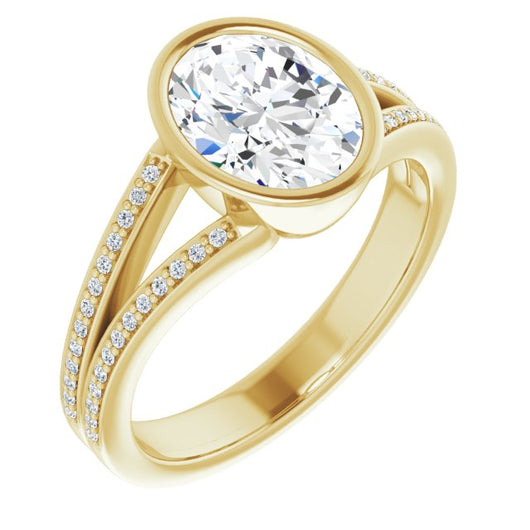 10K Yellow Gold Customizable Bezel-set Oval Cut Design with Split Shared Prong Band