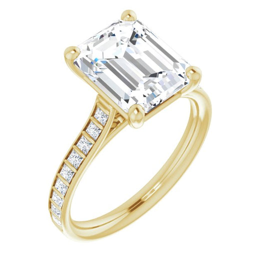 10K Yellow Gold Customizable Emerald/Radiant Cut Style with Princess Channel Bar Setting