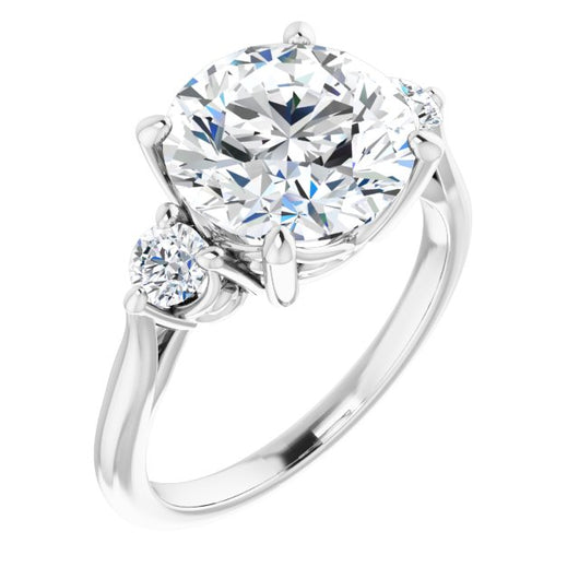 10K White Gold Customizable Three-stone Round Cut Design with Small Round Accents and Vintage Trellis/Basket