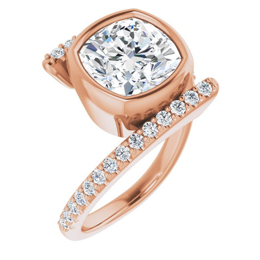 10K Rose Gold Customizable Bezel-set Cushion Cut Design with Bypass Pavé Band