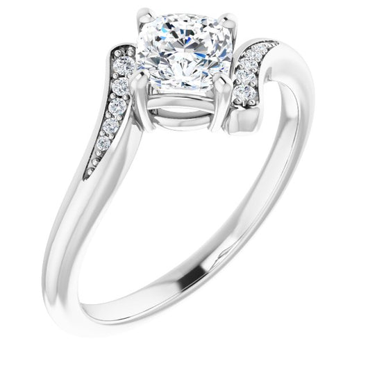 10K White Gold Customizable 11-stone Cushion Cut Design with Bypass Channel Accents