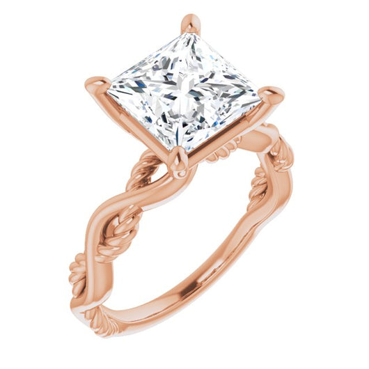 10K Rose Gold Customizable Princess/Square Cut Solitaire with Twisting Split Band