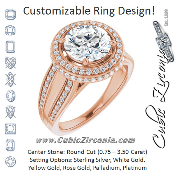 Cubic Zirconia Engagement Ring- The Deena (Customizable Halo-style Round Cut with Under-halo & Ultra-wide Band)