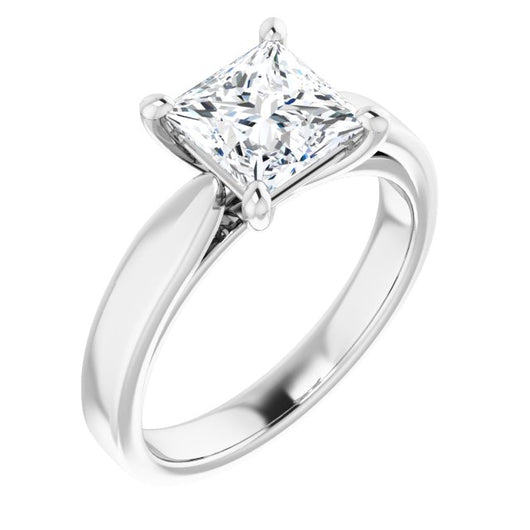 10K White Gold Customizable Princess/Square Cut Cathedral Solitaire with Wide Tapered Band