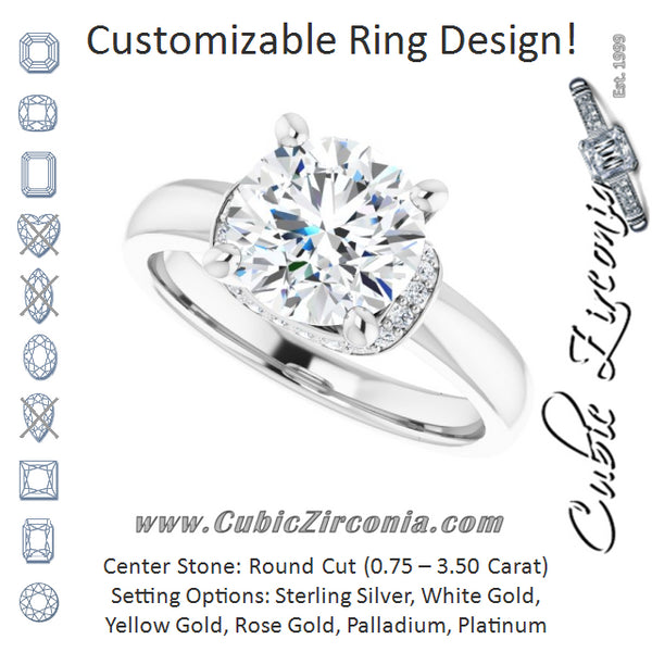 Cubic Zirconia Engagement Ring- The Jennifer Elena (Customizable Round Cut Style featuring Saddle-shaped Under Halo)