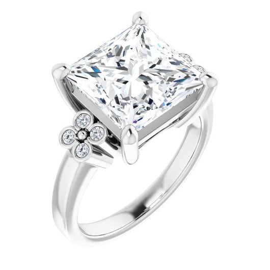 10K White Gold Customizable 9-stone Design with Princess/Square Cut Center and Complementary Quad Bezel-Accent Sets