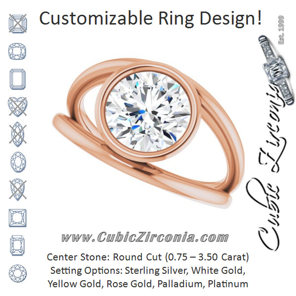 Cubic Zirconia Engagement Ring- The Philomena (Customizable Bezel-set Round Cut Style with Wide Tapered Split Band)