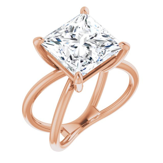 10K Rose Gold Customizable Princess/Square Cut Solitaire with Semi-Atomic Symbol Band