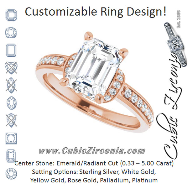 Cubic Zirconia Engagement Ring- The Ella (Customizable Radiant Cut Setting with Organic Under-halo & Shared Prong Band)