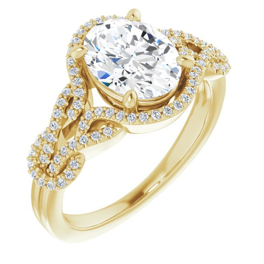 10K Yellow Gold Customizable Oval Cut Design with Intricate Over-Under-Around Pavé Accented Band