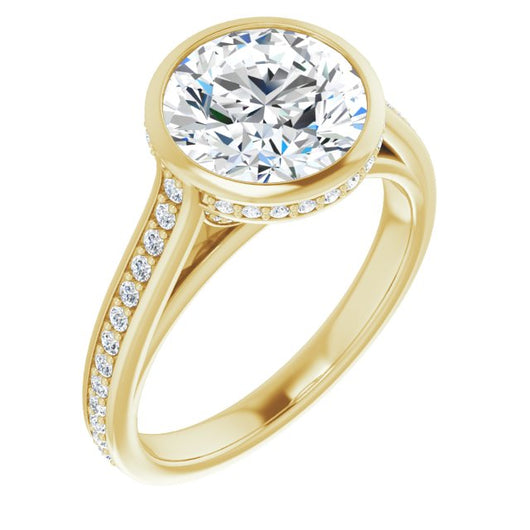 10K Yellow Gold Customizable Cathedral-Bezel Round Cut Design with Under Halo and Shared Prong Band