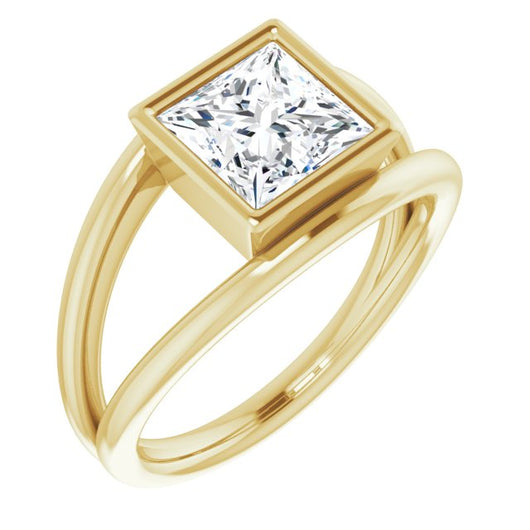 10K Yellow Gold Customizable Bezel-set Princess/Square Cut Style with Wide Tapered Split Band