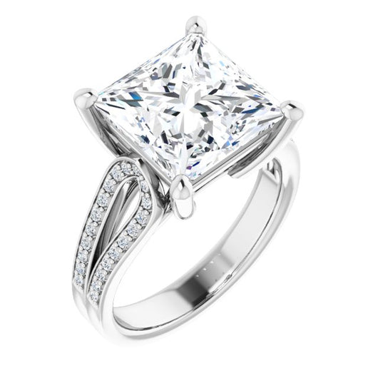 10K White Gold Customizable Princess/Square Cut Design featuring Shared Prong Split-band