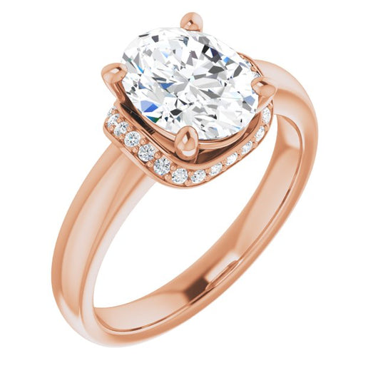 10K Rose Gold Customizable Oval Cut Style featuring Saddle-shaped Under Halo