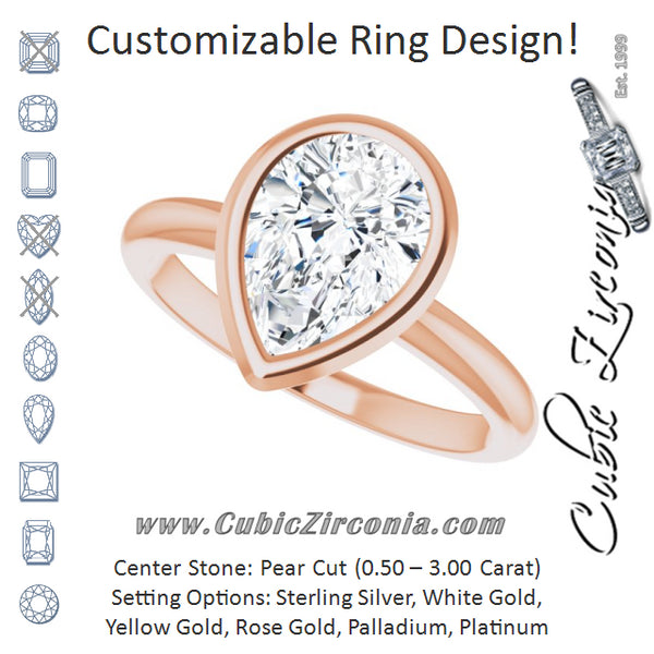 Cubic Zirconia Engagement Ring- The Aeriol (Customizable Bezel-set Pear Cut Solitaire with Thin Band)