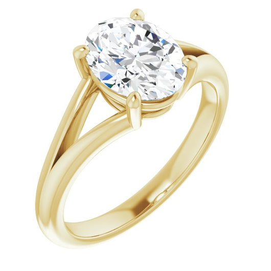 10K Yellow Gold Customizable Oval Cut Solitaire with Tapered Split Band