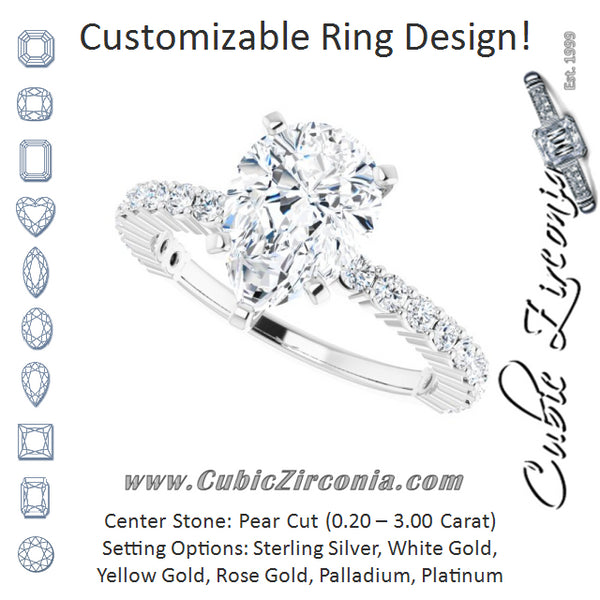 Cubic Zirconia Engagement Ring- The Thea (Customizable 5-prong Pear Cut Design with Thin, Stackable Pavé Band)