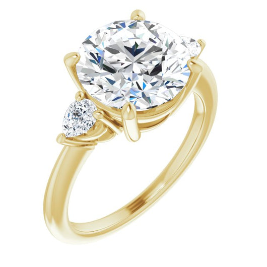 10K Yellow Gold Customizable 3-stone Round Style with Pear Accents