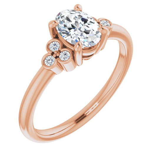 10K Rose Gold Customizable 7-stone Oval Cut Center with Round-Bezel Side Stones