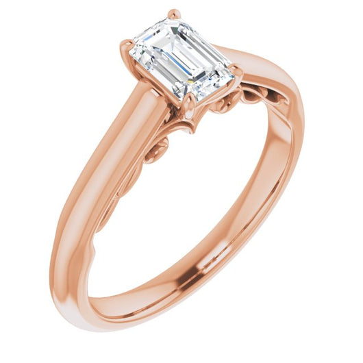 10K Rose Gold Customizable Emerald/Radiant Cut Cathedral Solitaire with Two-Tone Option Decorative Trellis 'Down Under'