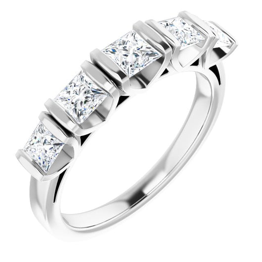 10K White Gold Customizable 5-stone Princess/Square Cut Design with Thick Channel Setting