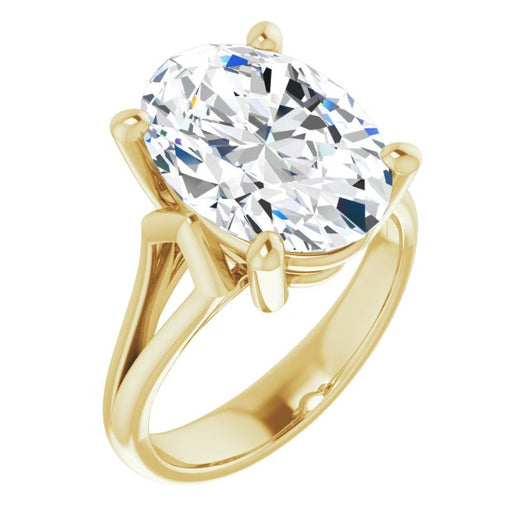 10K Yellow Gold Customizable Cathedral-Raised Oval Cut Solitaire with Angular Chevron Split Band