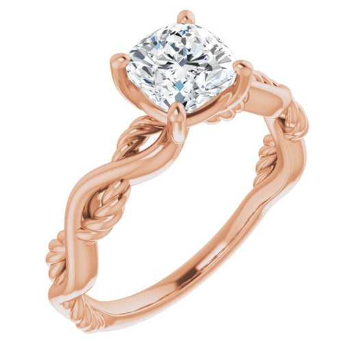 10K Rose Gold Customizable Cushion Cut Solitaire with Twisting Split Band