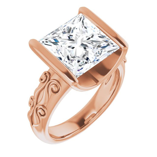 10K Rose Gold Customizable Bar-set Princess/Square Cut Setting featuring Organic Band