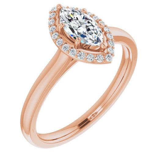 10K Rose Gold Customizable Halo-Styled Cathedral Marquise Cut Design