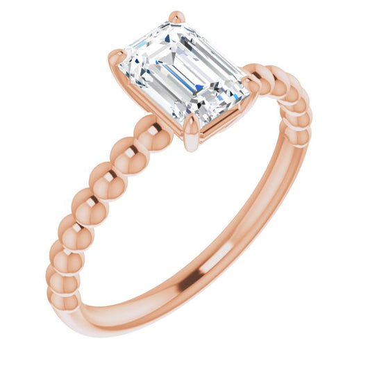 10K Rose Gold Customizable [[Cut] Cut Solitaire with Thin Beaded-Bubble Band