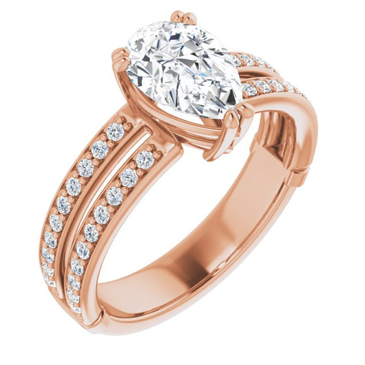 10K Rose Gold Customizable Pear Cut Design featuring Split Band with Accents