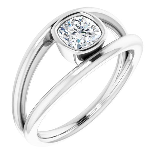 10K White Gold Customizable Bezel-set Cushion Cut Style with Wide Tapered Split Band