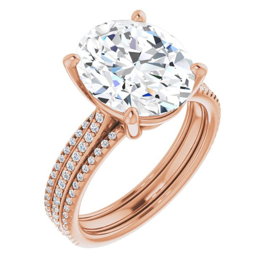 10K Rose Gold Customizable Oval Cut Center with Wide Pavé Accented Band