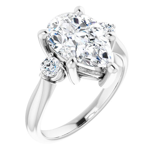 10K White Gold Customizable 3-stone Pear Cut Design with Twin Petite Round Accents