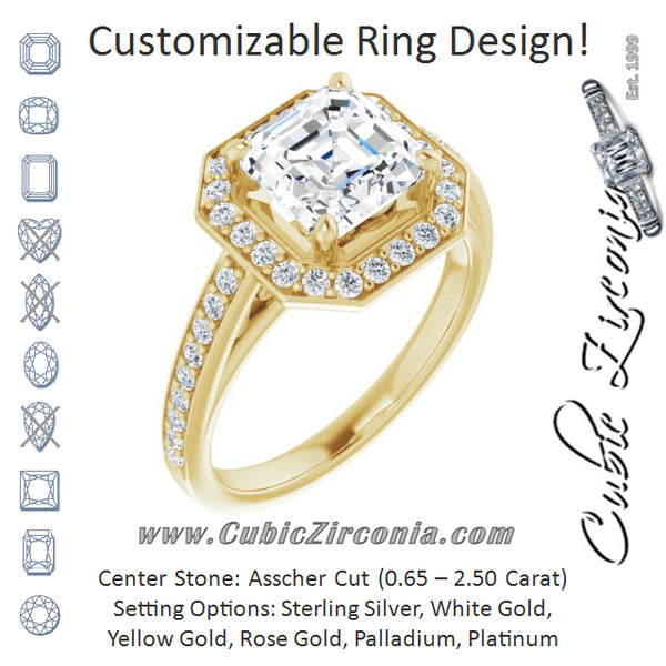 Cubic Zirconia Engagement Ring- The Farrah Michelle (Customizable Asscher Cut Style with Halo and Sculptural Trellis)