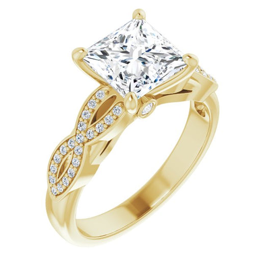 10K Yellow Gold Customizable Princess/Square Cut Design featuring Infinity Pavé Band and Round-Bezel Peekaboos