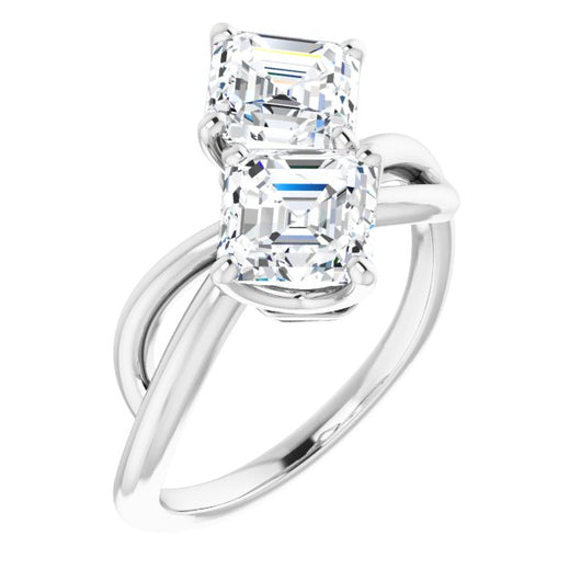 10K White Gold Customizable 2-stone Asscher Cut Artisan Style with Wide, Infinity-inspired Split Band