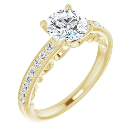 10K Yellow Gold Customizable Round Cut Design featuring 3-Sided Infinity Trellis and Round-Channel Accented Band