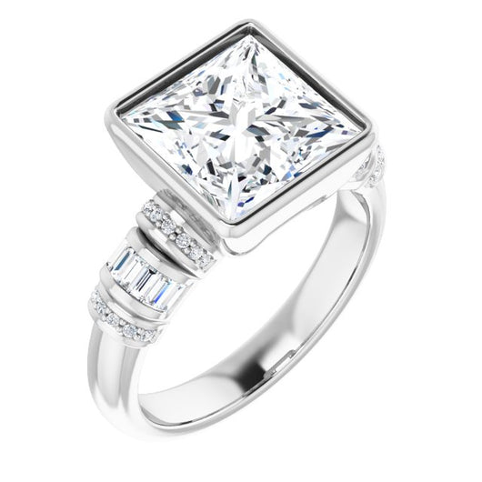 10K White Gold Customizable Bezel-set Princess/Square Cut Setting with Wide Sleeve-Accented Band