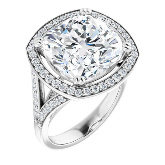 10K White Gold Customizable Cathedral-set Cushion Cut Style with Accented Split Band and Halo