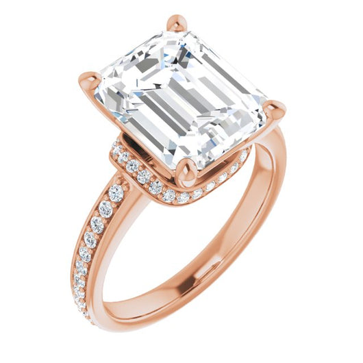 10K Rose Gold Customizable Emerald/Radiant Cut Setting with Organic Under-halo & Shared Prong Band